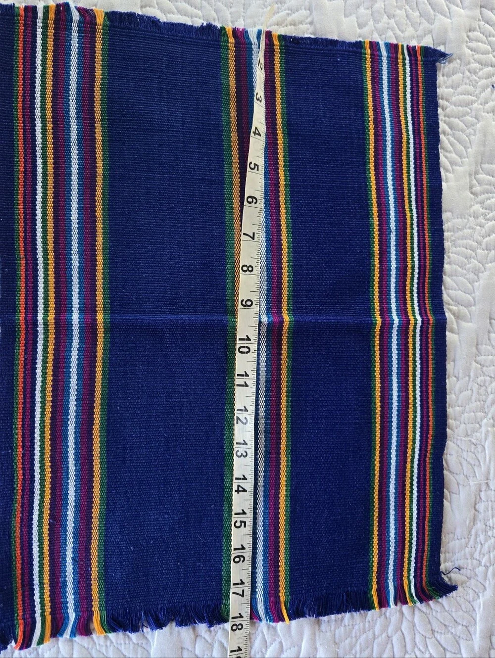 Guatamalen Handwoven Stripe Six Placemats & Napkins Cobalt Blue Rainbow Accents